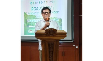 Sambutan Ketua Umum Yayasan SWJ diwakilkan oleh Bpk. Ir. Masyhud, MM. Beliau menyampaikan rasa bahagia SMKK Bakti Rimba berkolaborasi dg Direktorat Rehabilitasi Mangrove, serta menyampaikan Yayasan SW